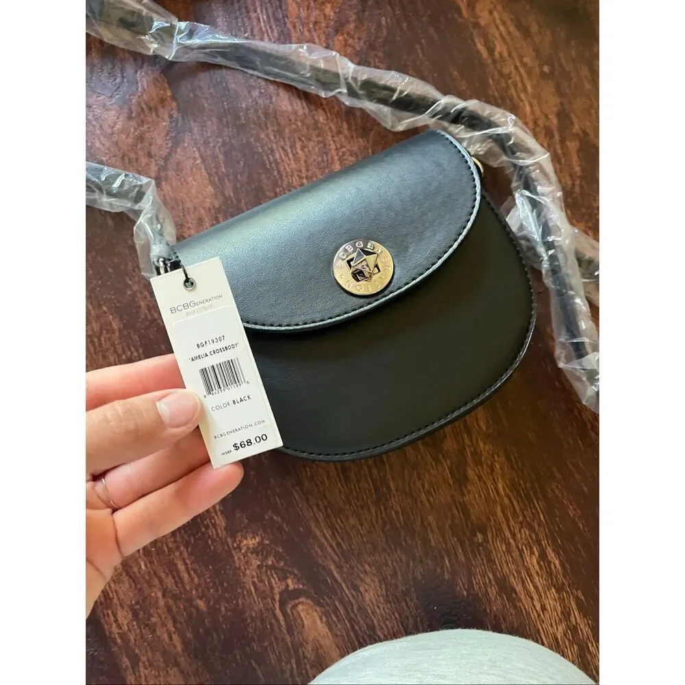 BCBGeneration Amelia Black Faux Leather Saddle Crossbody Bag - NWT